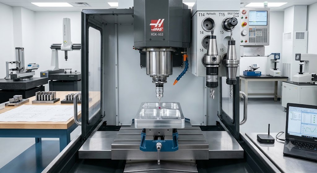 Precision ER collet used in CNC machining to achieve high-quality surface finish on a metal component